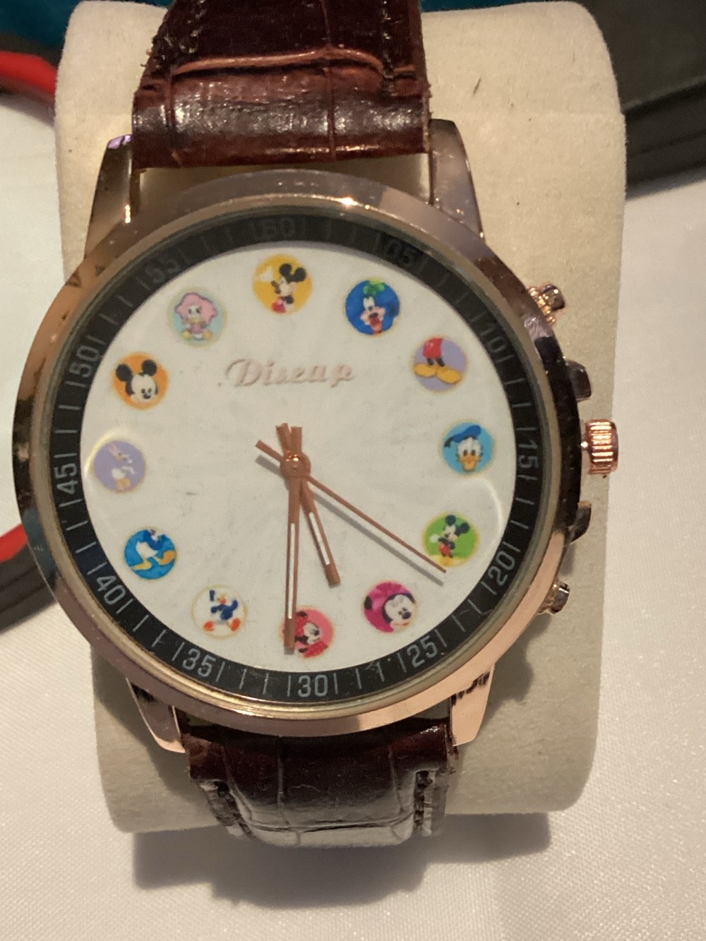 Disney Rose Gold-Tone Case Brown Leather Strap Character Dial Watch